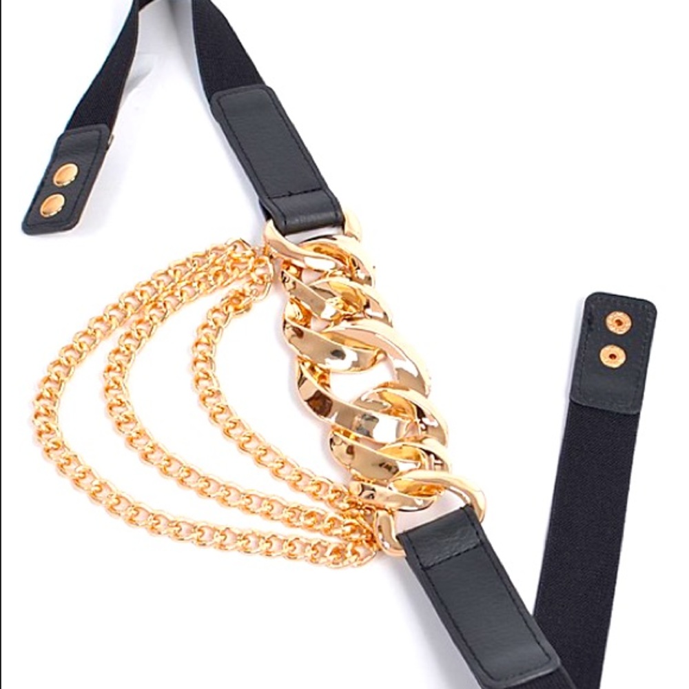 Oversized Gold Metal Chain W/Layered Chains Statement Belt - Picture 2 of 3